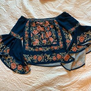 Navy Floral Boutique off the shoulder Top